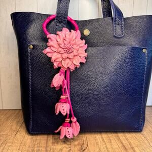 Leather Flower Purse Charm Genuine Leather Pink Mum Bag Charm NEW FAST SHIP